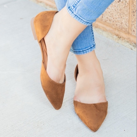 Light Brown Pointed D’Orsay Flats - Picture 1 of 9
